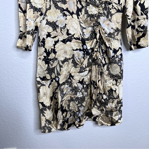 Rebecca Taylor Dress Women Size 10 Silk Gold Leaf Scrunched Tie Mini Ruched T - Picture 6 of 11